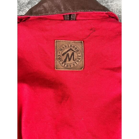 Marlboro Country Store Red Barn Coat Jacket Small Removable Plaid Liner Leather - Picture 3 of 11